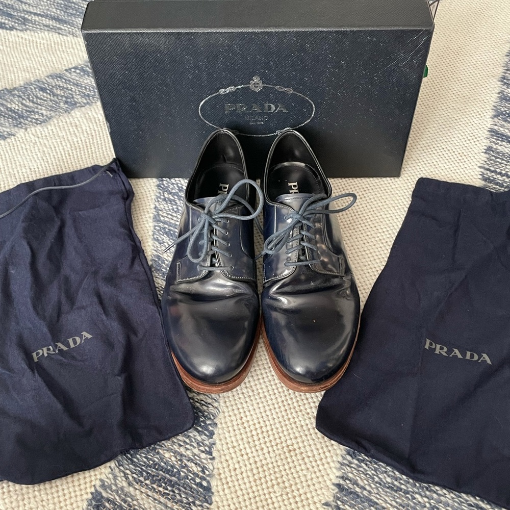 Prada - Blue Derby Leather Derby Shoe - Size 8